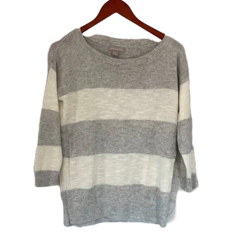 Banana Republic Gray Linen Blend Rugby Stripe Sweater, Preppy, S